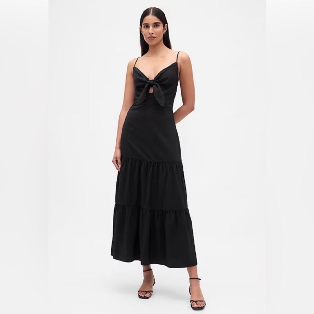 NWOT GAP Black Tie-Front Tiered Maxi Dress with Spaghetti Straps, Size XXL